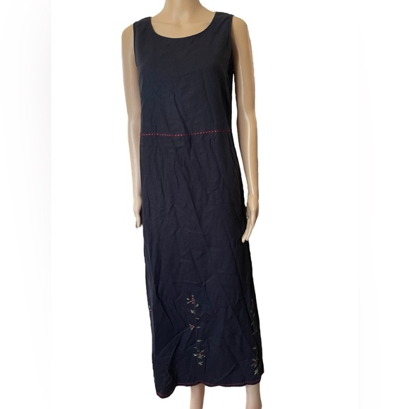 Uniform John Paul Richard Vintage 90s Whimsygoth Linen Embroidered Floral Dress - Picture 1 of 6